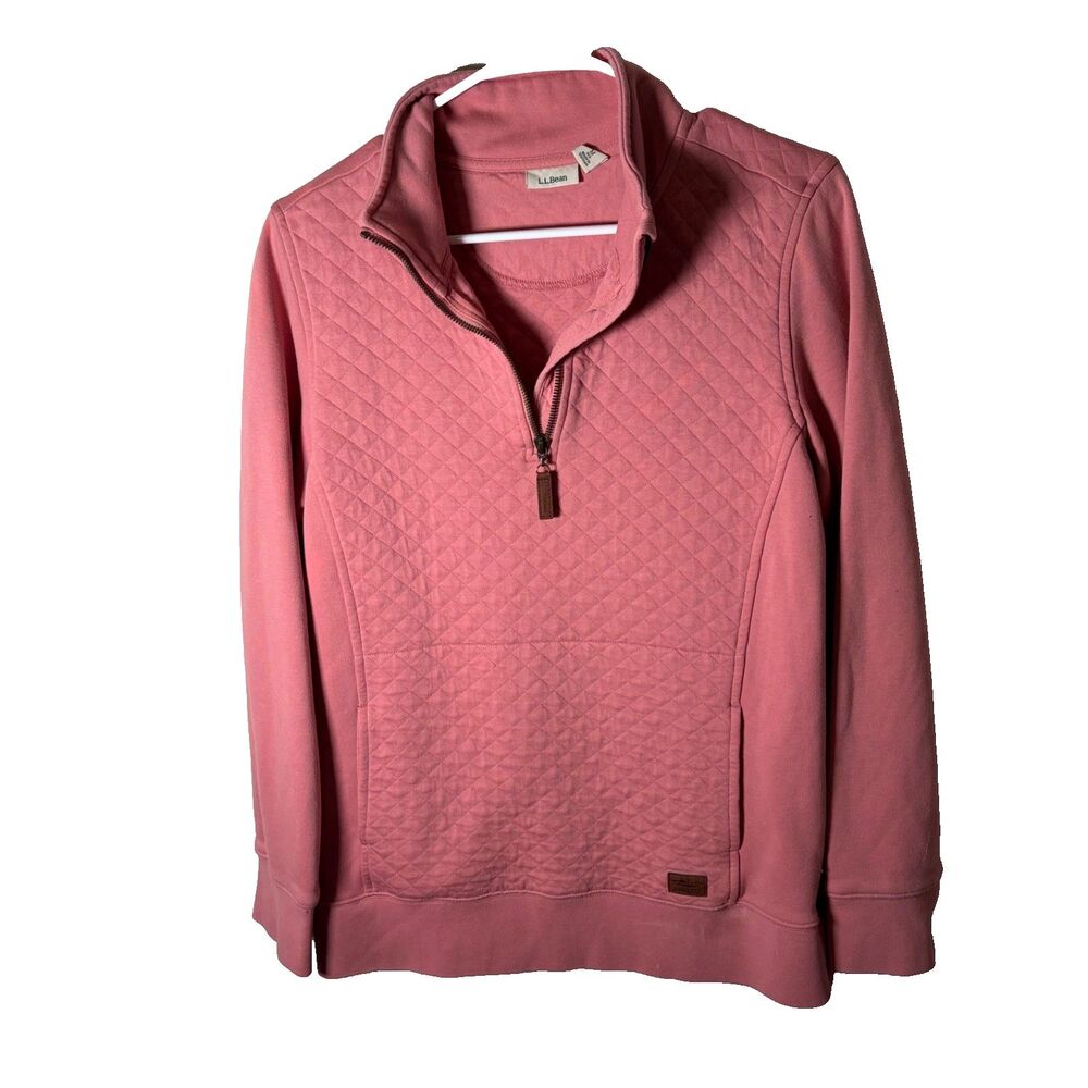 LL Bean Sweatshirt Women's Medium Pink 1/4 Zip Quilted Pullover Outdoor